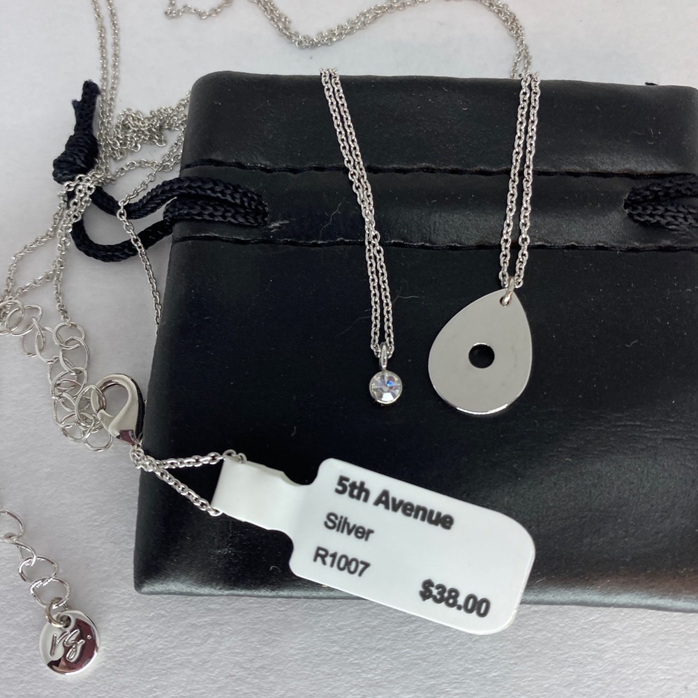 5th Avenue Silver double necklace teardrop cutout with crystal